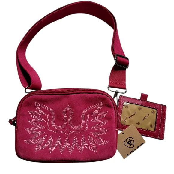 Ariat Hot Pink Belt Bag Genuine Leather with Embroidered Design - Picture 1 of 15
